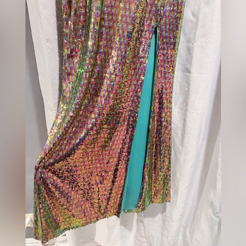 Multicolor Feathered Sequin Formal Strapless Dress - image 2